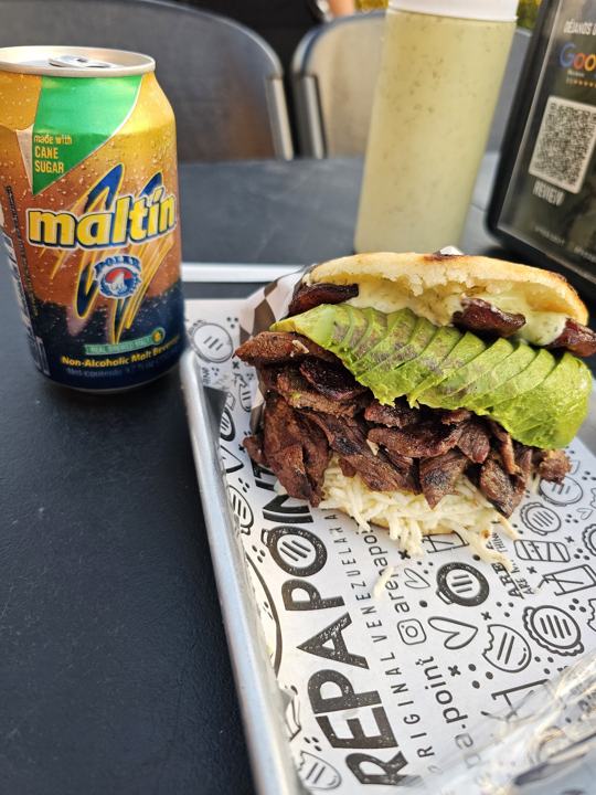 Arepa with Malta at the truck